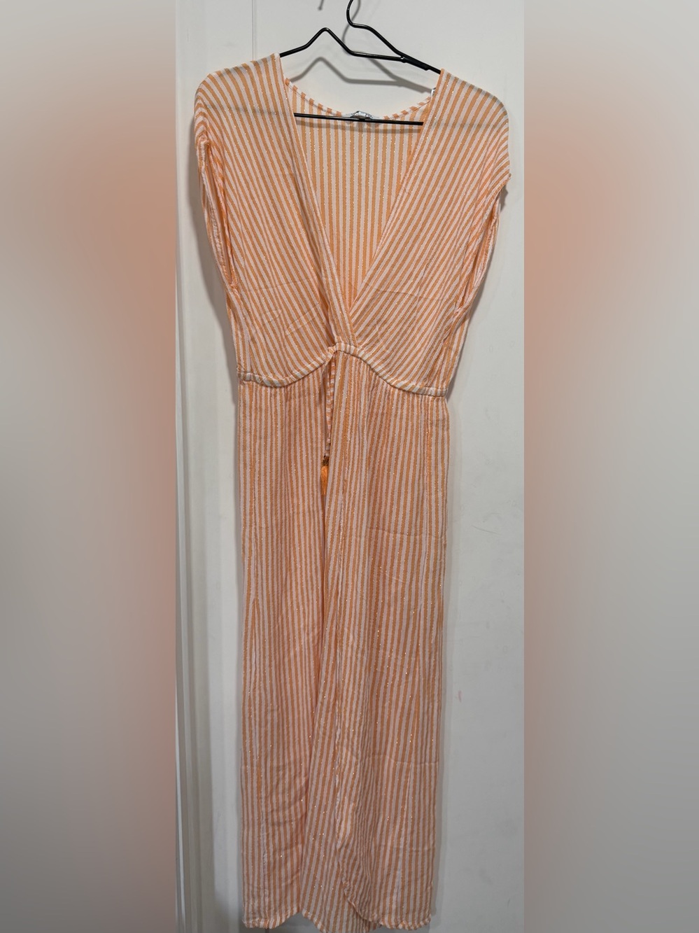 blue island Peach and White Striped Maxi Dress